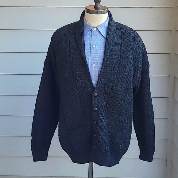 CARRAIG DONN Ireland‎ Grey Knit Weave Pure New Wool Tweed Sz XL Cardigan Sweater